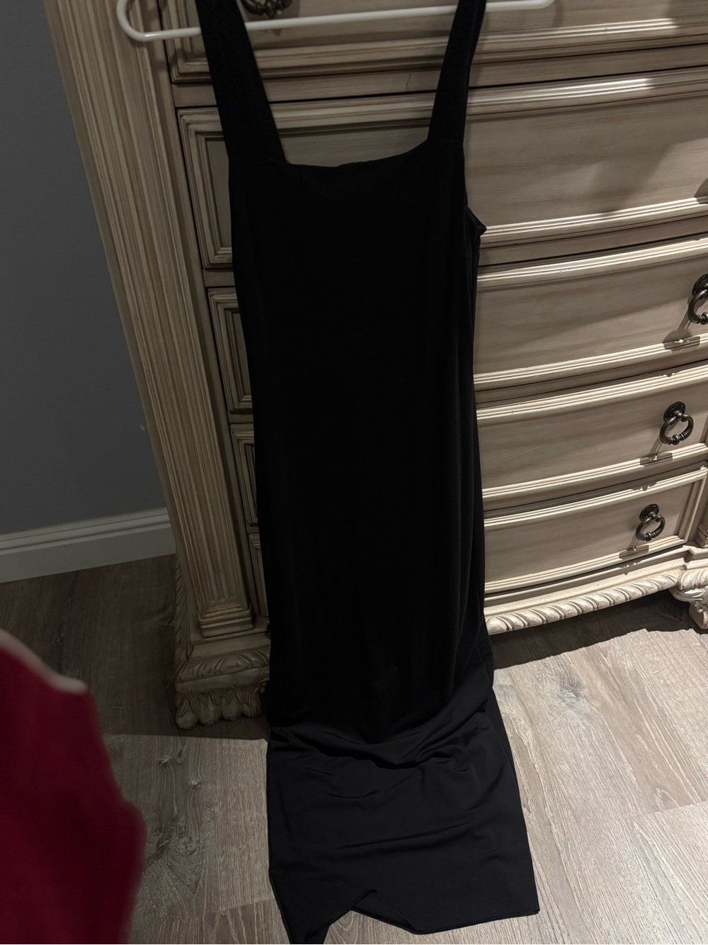 Black Square-Neck Bodycon Maxi Dress with Back Slit
